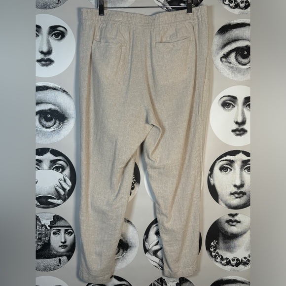 Old Navy Tan Flax Linen Taper Pull On Pants w/ Hidden Drawstring Belt, Sz L - Picture 3 of 11